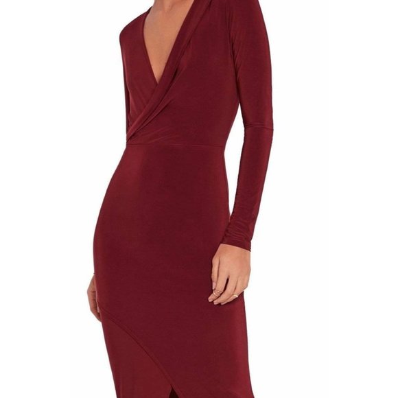 Misguided Wrap Front Long Sleeve Jersey Maxi Dress - Picture 2 of 3